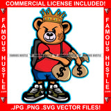 Snapping Bands Gangster King Teddy Bear Scar Face Cash Money Bags Sneakers Hip Hop Rap Plug Trap Street Hood Ghetto Swag Thug Hustler Hustling Famous Hustle Baller Trapper Art Graphic Design Logo T-Shirt Print Printing JPG PNG SVG Vector Cut File