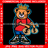 Snapping Bands Gangster King Teddy Bear Scar Face Cash Money Bags Sneakers Hip Hop Rap Plug Trap Street Hood Ghetto Swag Thug Hustler Hustling Famous Hustle Baller Trapper Art Graphic Design Logo T-Shirt Print Printing JPG PNG SVG Vector Cut File