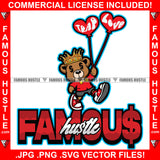 Famous Hustle Teddy Bear King Dollar Sign Eyes Red Heart Balloons Money Love Heart Hip Hop Rap Rapper Plug Trap Swag Thug Hustler Hustling Drip Quote Rich Art Graphic Design Logo T-Shirt Print Printing JPG PNG SVG Vector Cut File