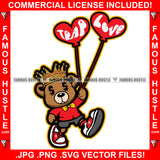 Trap Love Famous Hustle Teddy Bear King Dollar Sign Eyes Red Heart Balloons Money Love Heart Hip Hop Rap Rapper Plug Trap Swag Thug Hustler Hustling Drip Rich Art Graphic Design Logo T-Shirt Print Printing JPG PNG SVG Vector Cut File