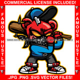 Street Justice Horror Gangster Teddy Bear Yellow Eyes Stuffing Coming Out Baseball Bat Cap Face Bandanna Hip Hop Rap Plug Trap Street Hood Ghetto Swag Thug Famous Hustle Art Graphic Design Logo T-Shirt Print Printing JPG PNG SVG Vector Cut File