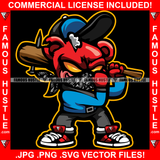 Street Justice Horror Gangster Teddy Bear Yellow Eyes Stuffing Coming Out Baseball Bat Cap Face Bandanna Hip Hop Rap Plug Trap Street Hood Ghetto Swag Thug Famous Hustle Art Graphic Design Logo T-Shirt Print Printing JPG PNG SVG Vector Cut File