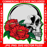 Famous Hustle Dripping Gangster Skull Head Red Roses Flowers Hip Hop Rap Rapper Plug Trap Street Hood Ghetto Swag Thug Hustler Hustling Baller Trapper Art Graphic Design Logo T-Shirt Print Printing JPG PNG SVG Vector Cut File
