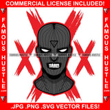 XXX Gangster Man Black Ski Mask Face White Teeth Eyes Robber Face Hip Hop Rap Rapper Plug Trap Street Hood Ghetto Thug Savage Famous Hustle Gang Quote Art Graphic Design Logo T-Shirt Print Printing JPG PNG SVG Vector Cut File