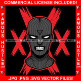 XXX Gangster Man Black Ski Mask Face White Teeth Eyes Robber Face Hip Hop Rap Rapper Plug Trap Street Hood Ghetto Thug Savage Famous Hustle Gang Quote Art Graphic Design Logo T-Shirt Print Printing JPG PNG SVG Vector Cut File
