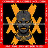 XXX Gangster Man Black Ski Mask Face Gold Teeth Eyes Jewelry Necklace Robber Face Hip Hop Rap Rapper Plug Trap Street Hood Ghetto Thug Savage Famous Hustle Gang Quote Art Graphic Design Logo T-Shirt Print Printing JPG PNG SVG Vector Cut File