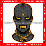 Gangster Man Black Ski Mask Face Gold Teeth Eyes Jewelry Necklace Robber Face Hip Hop Rap Rapper Plug Trap Street Hood Ghetto Thug Savage Famous Hustle Gang Art Graphic Design Logo T-Shirt Print Printing JPG PNG SVG Vector Cut File