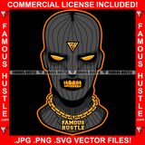 Gangster Man Black Ski Mask Face Gold Teeth Eyes Jewelry Necklace Robber Face Hip Hop Rap Rapper Plug Trap Street Hood Ghetto Thug Savage Famous Hustle Gang Art Graphic Design Logo T-Shirt Print Printing JPG PNG SVG Vector Cut File