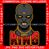 King Gangster Man Black Ski Mask Face Gold Teeth Eyes Jewelry Necklace Robber Face Hip Hop Rap Rapper Plug Trap Street Hood Ghetto Thug Savage Famous Hustle Gang Quote Art Graphic Design Logo T-Shirt Print Printing JPG PNG SVG Vector Cut File