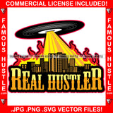 Hustle Hard Vinyl Record UFO Attacking City Music DJ Dee Jay Setting Buildings On Fire Vintage Retro Music Album Scratching Turntable Player Spin Spinning Famous Hustle Audio Quote Art Graphic Design Logo T-Shirt Print Printing JPG PNG SVG Vector Cut File