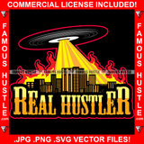 Hustle Hard Vinyl Record UFO Attacking City Music DJ Dee Jay Setting Buildings On Fire Vintage Retro Music Album Scratching Turntable Player Spin Spinning Famous Hustle Audio Quote Art Graphic Design Logo T-Shirt Print Printing JPG PNG SVG Vector Cut File