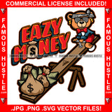 Eazy Money Hustle Rich Gangster Teddy Bear Tuxedo Suit Playing See Saw Gold Jewelry Cash Bags Hop Rap Hustler Boss Drip Swag Plug Trap Hood Thug Gang Street Mafia Mob Quote Art Graphic Design Logo T-Shirt Print Printing JPG PNG SVG Vector Cut File