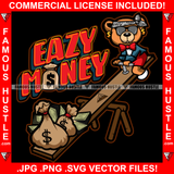 Eazy Money Hustle Rich Gangster Teddy Bear Tuxedo Suit Playing See Saw Gold Jewelry Cash Bags Hop Rap Hustler Boss Drip Swag Plug Trap Hood Thug Gang Street Mafia Mob Quote Art Graphic Design Logo T-Shirt Print Printing JPG PNG SVG Vector Cut File