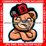 Famous Hustle Gangster Teddy Bear White Eyes Smoking Cigar Scar Face Dollar Sign Cap Tattoo Hustler Boss Drip Swag Hustler Hustling Art Graphic Design Logo T-Shirt Print Printing JPG PNG SVG Vector Cut File