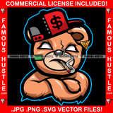 Famous Hustle Gangster Teddy Bear White Eyes Smoking Cigar Scar Face Dollar Sign Cap Tattoo Hustler Boss Drip Swag Hustler Hustling Art Graphic Design Logo T-Shirt Print Printing JPG PNG SVG Vector Cut File