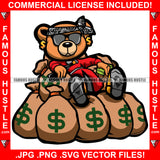 Gangster Teddy Bear Bandanna Drinking Beer Sitting On Money Bags Cash Stack Hip Hop Rap Rapper Plug Trap Street Hood Ghetto Swag Thug Hustler Hustling Famous Hustle Rich Art Graphic Design Logo T-Shirt Print Printing JPG PNG SVG Vector Cut File