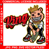 Famous Hustle Gangster Teddy Bear King Horror Face Sharp Teeth Scar Face Stitches Button Eye Staples Tattoo Hip Hop Rap Hustler Hustling Trap Trapper Quote Art Graphic Design Logo T-Shirt Print Printing JPG PNG SVG Vector Cut File