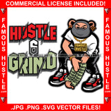 Hustle And Grind Gangster Teddy Bear Ski Mask Gold Necklace Jewelry Cash Money Swag Thug Boss Gangsta Hustler Hustling Trap Trapper Burglar Thief Gang Quote Art Graphic Design Logo T-Shirt Print Printing JPG PNG SVG Vector Cut File