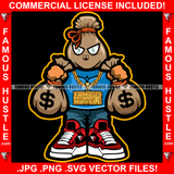 Money Bag Cartoon Character Gold Necklace Cash Bags Dollar Sign Eyes Tattoo Hip Hop Rap Hustler Drip Trap Hood Thug Gang Street Ghetto Rich Famous Hustle Art Graphic Design Logo T-Shirt Print Printing JPG PNG SVG Vector Cut File