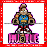 Hustle Money Bag Cartoon Character Gold Necklace Cash Bags Dollar Sign Eyes Tattoo Hip Hop Rap Hustler Drip Trap Hood Thug Gang Street Ghetto Rich Famous Quote Art Graphic Design Logo T-Shirt Print Printing JPG PNG SVG Vector Cut File