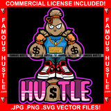 Hustle Money Bag Cartoon Character Gold Necklace Cash Bags Dollar Sign Eyes Tattoo Hip Hop Rap Hustler Drip Trap Hood Thug Gang Street Ghetto Rich Famous Quote Art Graphic Design Logo T-Shirt Print Printing JPG PNG SVG Vector Cut File