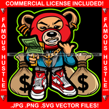 Hustler's Ambition Gangster Teddy Bear Ski Mask Showing Gold Necklace Chain Jewelry Cash Money Gun Bags Sneakers Hip Hop Rap Hustler Boss Drip Swag Art Graphic Design Logo T-Shirt Print Printing JPG PNG SVG Vector Cut File