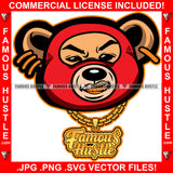 Famous Hustle Gangster Teddy Bear Ski Mask Gold Teeth Necklace Chain Jewelry Cash Money Hip Hop Rap Hustler Boss Drip Swag Trapper Hustling Motivation Motivational Art Graphic Design Logo T-Shirt Print Printing JPG PNG SVG Vector Cut File