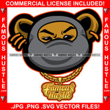 Gangster Teddy Bear Ski Mask Face Gold Jewelry Gang Member Rapper Dope Baller Trapper Hustling Flex Dripping Famous Hustle Art Graphic Design Logo T-Shirt Print Printing JPG PNG SVG Vector Cut File