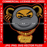 Gangster Teddy Bear Ski Mask Face Gold Jewelry Gang Member Rapper Dope Baller Trapper Hustling Flex Dripping Famous Hustle Art Graphic Design Logo T-Shirt Print Printing JPG PNG SVG Vector Cut File
