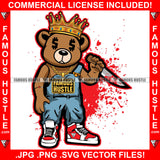 Hustle Gang Horror Gangster King Teddy Bear Gold Jewelry Bloody Knife Killer Dollar Sign Eyes Hop Rap Hustler Boss Drip Swag Plug Trap Hood Thug Gang Street Mafia Mob Art Graphic Design Logo T-Shirt Print Printing JPG PNG SVG Vector Cut File