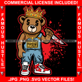 Hustle Gang Horror Gangster King Teddy Bear Gold Jewelry Bloody Knife Killer Dollar Sign Eyes Hop Rap Hustler Boss Drip Swag Plug Trap Hood Thug Gang Street Mafia Mob Art Graphic Design Logo T-Shirt Print Printing JPG PNG SVG Vector Cut File