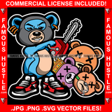 Horror Gangster Teddy Bear Cutting Op Opp Opponent Heads Off With Chainsaw Hip Hop Rap Rapper Plug Trap Street Hood Ghetto Swag Thug Hustler Hustling Famous Hustle Killer Art Graphic Design Logo T-Shirt Print Printing JPG PNG SVG Vector Cut File