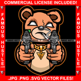 Savage Gangster Teddy Bear Drug Dealer Plug Mean Face White Eyes Two Machine Guns Gold Chain Necklace Jewelry Rapper Dope Baller Trapper Hustling Flex Dripping Art Graphic Design Logo T-Shirt Print Printing JPG PNG SVG Vector Cut File