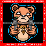Gangster Teddy Bear Drug Dealer Plug Mean Face White Eyes Pistol Guns Gold Necklace Hip Hop Rap Rapper Plug Trap Street Hood Ghetto Swag Thug Hustler Hustling Famous Hustle Baller Art Graphic Design Logo T-Shirt Print Printing JPG PNG SVG Vector Cut File