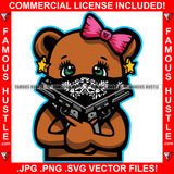 Famous Hustle Cute Female Teddy Bear Star Earrings Face Bandanna Pistol Guns Pink Bow Hip Hop Rap Rapper Plug Trap Street Hood Ghetto Swag Thug Hustler Hustling Baller Trapper Art Graphic Design Logo T-Shirt Print Printing JPG PNG SVG Vector Cut File