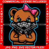 Famous Hustle Cute Female Teddy Bear Star Earrings Face Bandanna Pistol Guns Pink Bow Hip Hop Rap Rapper Plug Trap Street Hood Ghetto Swag Thug Hustler Hustling Baller Trapper Art Graphic Design Logo T-Shirt Print Printing JPG PNG SVG Vector Cut File