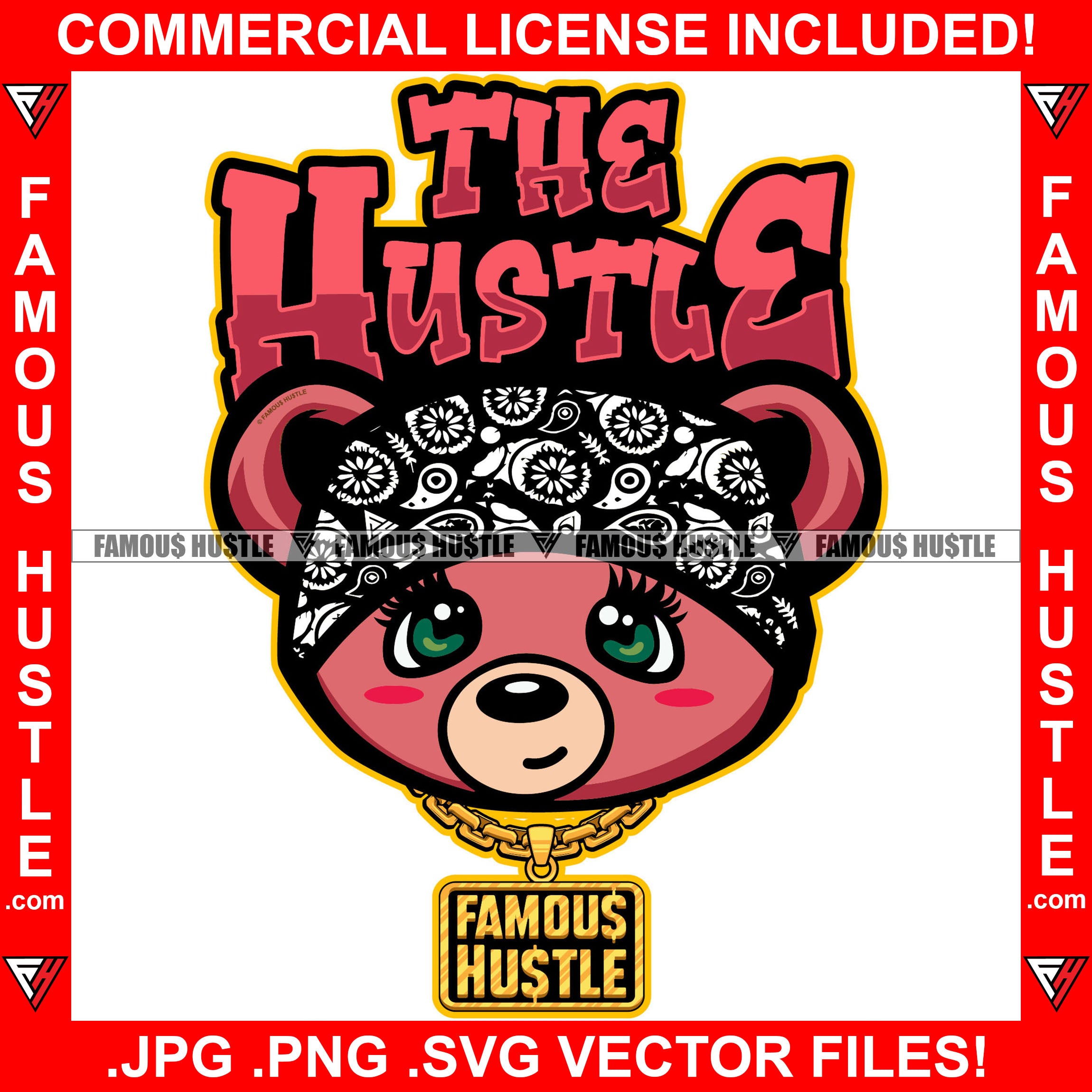 The Hustle Cute Female Teddy Bear Gold Jewelry Tattoo Hip Hop Rap Hustler Plug Trap Woman Hood Lady Rapper Girl Dope Baller Trapper Hustling Flex Dripping Famous Hustle Quote Art Graphic Design Logo T-Shirt Print Printing JPG PNG SVG Vector Cut File