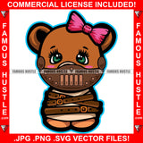 Savage Cute Female Famous Hustle Teddy Bear Sparkling Eyes Horror Kille Mask Face Hand Tied Tattoo Hip Hop Rap Hustler Boss Drip Swag Plug Trap Hood Thug Gang Street Art Graphic Design Logo T-Shirt Print Printing JPG PNG SVG Vector Cut File