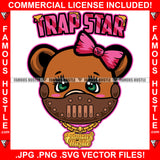 Trap Star Cute Female Famous Hustle Teddy Bear Sparkling Eyes Horror Killer Scary Face Mask Gold Necklace Tattoo Hip Hop Rap Hustler Drip Plug Trap Hood Thug Gang Street Art Graphic Design Logo T-Shirt Print Printing JPG PNG SVG Vector Cut File