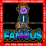 Famous Hustle Gangster Teddy Bear King Scar Face Sharp Fang Tooth Gold Jewelry Watch Necklace Mean Cash Money Bag Dripping Rapper Dope Baller Trapper Hustling Flex Dripping Quote Art Graphic Design Logo T-Shirt Print Printing JPG PNG SVG Vector Cut File
