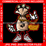 Gangster Money Bag Cartoon Character Cash In Hand Gold Jewelry Necklace Sneakers Hip Hop Rap Rapper Plug Trap Street Hood Ghetto Thug Savage Famous Hustle Hustler Thug Gang Quote Art Graphic Design Logo T-Shirt Print Printing JPG PNG SVG Vector Cut File