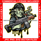 Gangster President Ben Franklin Dripping Face Tattoos Gang Bandanna Skull Cap Machine Gun Smoking Cigar Blunt Hip Hop Rap Rapper Plug Trap Hood Ghetto Swag Thug Hustler Hustling Drip Famous Hustle Rich Art Graphic Design Print Printing Vector SVG Cut File