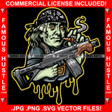 Gangster President Ben Franklin Dripping Face Tattoos Gang Bandanna Skull Cap Machine Gun Smoking Cigar Blunt Hip Hop Rap Rapper Plug Trap Hood Ghetto Swag Thug Hustler Hustling Drip Famous Hustle Rich Art Graphic Design Print Printing Vector SVG Cut File