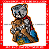 Gangster Teddy Bear Body Builder Beating Op Opp Enemy Button Eyes Sharp Teeth Gold Jewelry Body Tattoo Hip Hop Rapper Plug Trap Hood Ghetto Swag Thug Hustler Hustling Drip Rich Art Graphic Design Logo T-Shirt Print Printing JPG PNG SVG Vector Cut File