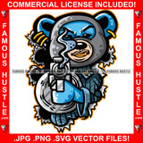 Gangster Teddy Bear Ski Mask Showing Gold Teeth Necklace Chain Jewelry Shooting Machine Gun Tattoo Hip Hop Rap Hustler Boss Drip Swag Art Graphic Design Logo T-Shirt Print Printing JPG PNG SVG Vector Cut File