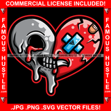 Broken Heart Half Skull Dripping Blood Bandages Face Heartless Angry Scary Mean Horror Hip Hop Rap Plug Trap Street Hood Ghetto Thug Hustler Hustling Drip Famous Hustle Rich Demon Rapper Trapper Art Graphic Design Logo Print Printing Vector SVG Cut File