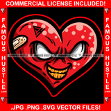 Gangster Red Heart Gold Teeth Cartoon Character Mean Angry Scar Face Bandage No Eyes Tattoo Hip Hop Rap Trap Street Thug Flex Drip Boss Famous Hustle Demon Rapper Dope Baller Trapper Hustling Art Graphic Design Print Printing Vector SVG Cut File