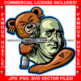 Creepin On A Come Up Scar Face Gangster BrownTeddy Bear Robbing President Ben Franklin Automatic Gun Pistol Vintage Scroll Tattoo Plug Trap Street Hood Ghetto Thug Hustler Hustling Drip Rich Art Graphic Design Logo Print Printing Vector SVG Cut File