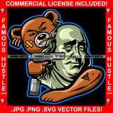 Creepin On A Come Up Scar Face Gangster BrownTeddy Bear Robbing President Ben Franklin Automatic Gun Pistol Vintage Scroll Tattoo Plug Trap Street Hood Ghetto Thug Hustler Hustling Drip Rich Art Graphic Design Logo Print Printing Vector SVG Cut File