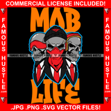 Mad Life Hear See Speak No Evil Three Skull Red Bandanna Covering Ears Eyes Mouth Gangster Tattoo Hip Hop Rap Plug Trap Street Ghetto Thug Hustler Drip Dripping Savage Famous Hustle Badass Quote Art Graphic Design Print Printing Vector SVG Cut File